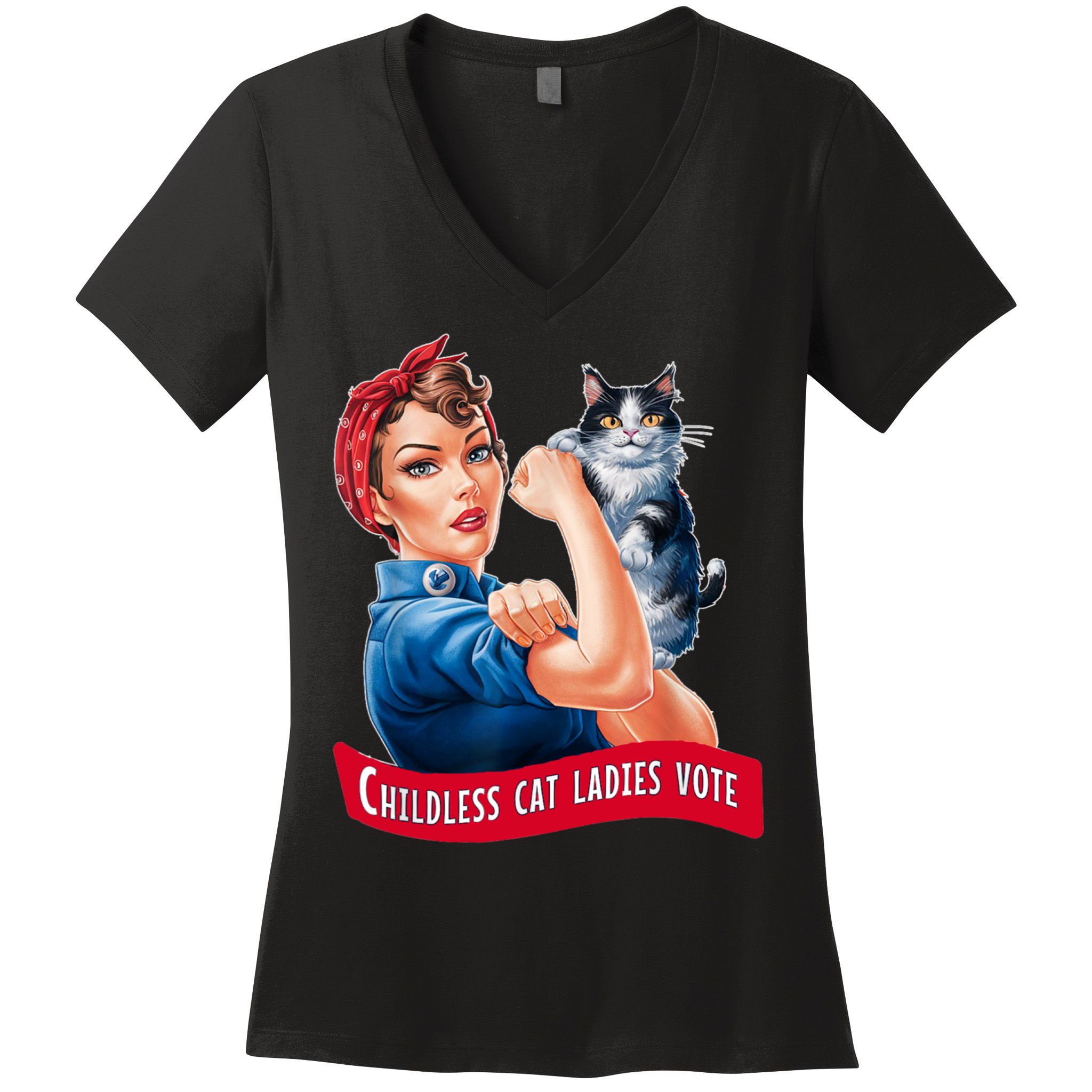 Childless Cat Ladies Vote Rosie The Riveter Women's V-Neck T-Shirt
