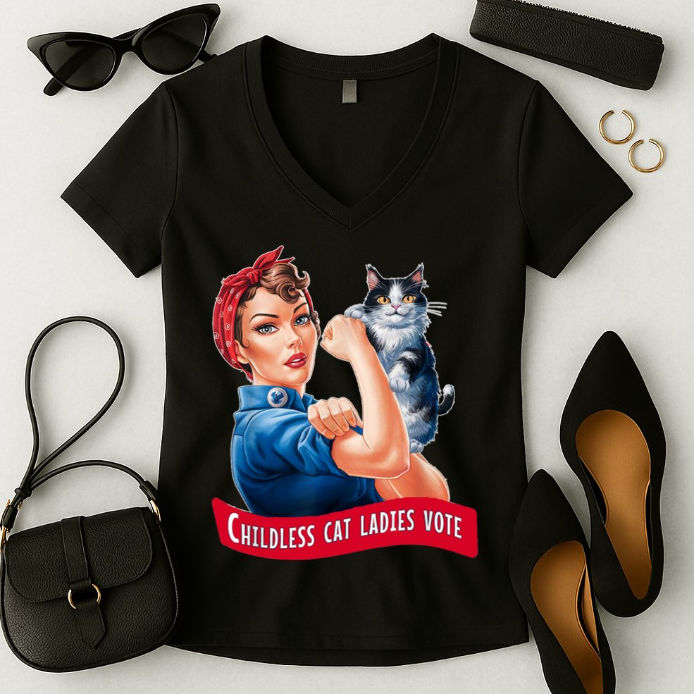 Childless Cat Ladies Vote Rosie The Riveter Women's V-Neck T-Shirt