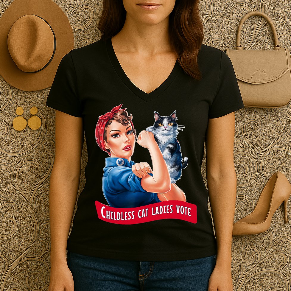 Childless Cat Ladies Vote Rosie The Riveter Women's V-Neck T-Shirt