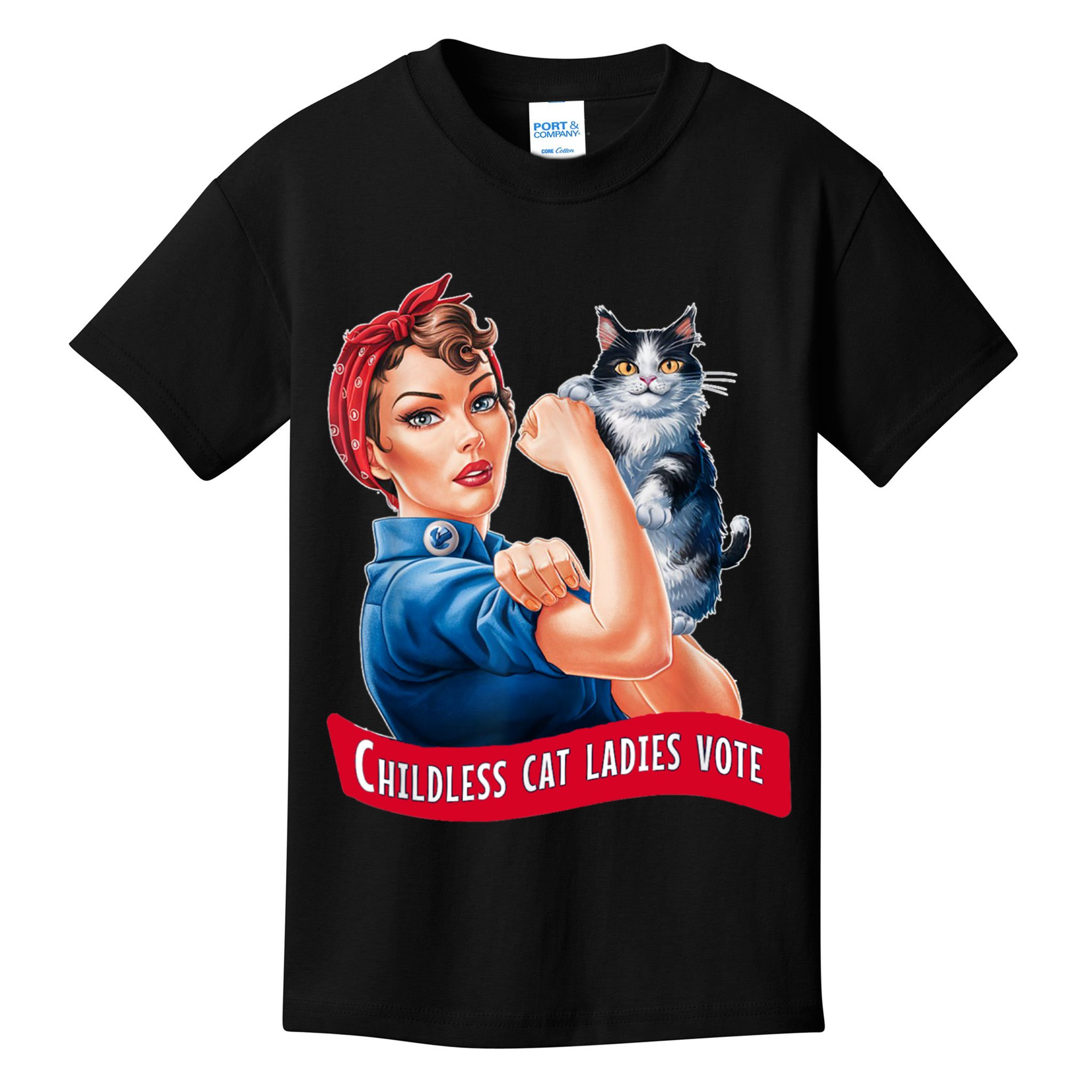 Childless Cat Ladies Vote Rosie The Riveter Kids T-Shirt