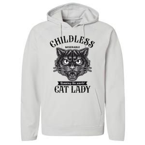 Childless Cat Lady Miserable Childless Cat Lady Kamala 2024 Performance Fleece Hoodie