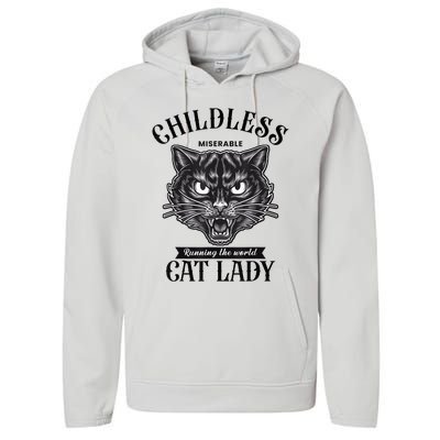 Childless Cat Lady Miserable Childless Cat Lady Kamala 2024 Performance Fleece Hoodie