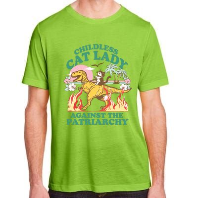 Childless Cat Lady Against The Patriarchy Cat Riding Dino Adult ChromaSoft Performance T-Shirt