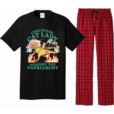 Childless Cat Lady Against The Patriarchy Cat Riding Dino Pajama Set