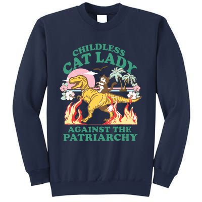 Childless Cat Lady Against The Patriarchy Cat Riding Dino Sweatshirt