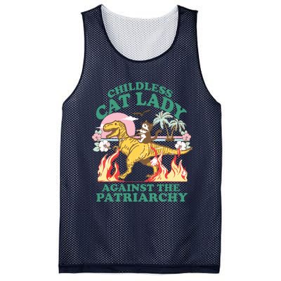 Childless Cat Lady Against The Patriarchy Cat Riding Dino Mesh Reversible Basketball Jersey Tank