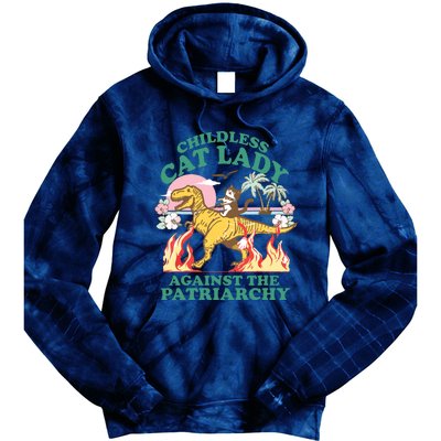 Childless Cat Lady Against The Patriarchy Cat Riding Dino Tie Dye Hoodie