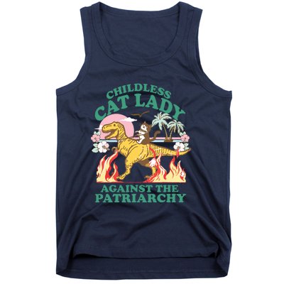 Childless Cat Lady Against The Patriarchy Cat Riding Dino Tank Top