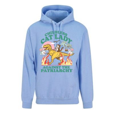 Childless Cat Lady Against The Patriarchy Cat Riding Dino Unisex Surf Hoodie