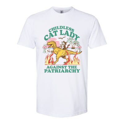 Childless Cat Lady Against The Patriarchy Cat Riding Dino Softstyle CVC T-Shirt