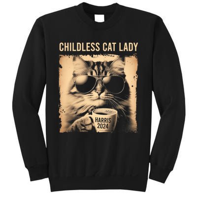 Childless Cat Lady Vintage Coffee Cat Kamala 2024 Sweatshirt