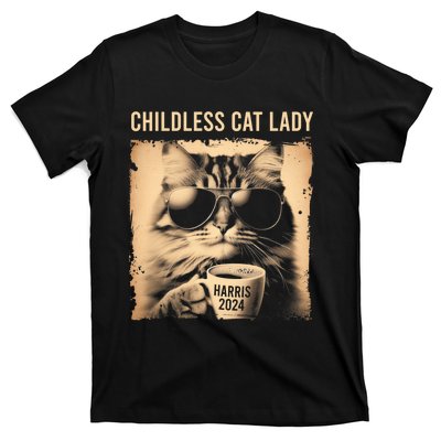 Childless Cat Lady Vintage Coffee Cat Kamala 2024 T-Shirt