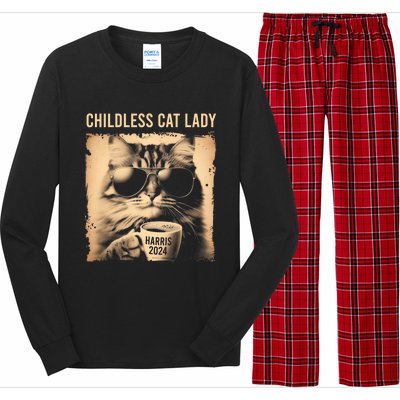 Childless Cat Lady Vintage Coffee Cat Kamala 2024 Long Sleeve Pajama Set