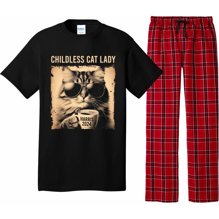 Childless Cat Lady Vintage Coffee Cat Kamala 2024 Pajama Set