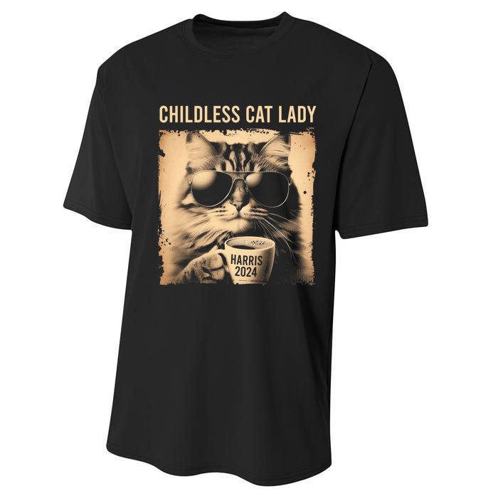 Childless Cat Lady Vintage Coffee Cat Kamala 2024 Performance Sprint T-Shirt