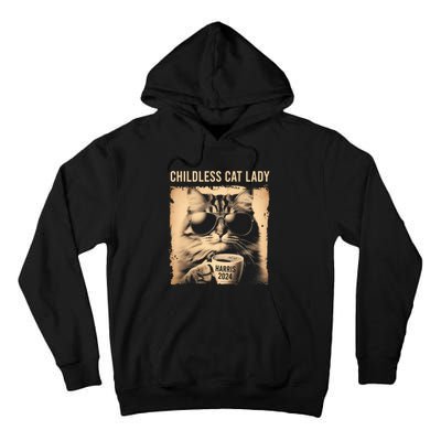 Childless Cat Lady Vintage Coffee Cat Kamala 2024 Tall Hoodie