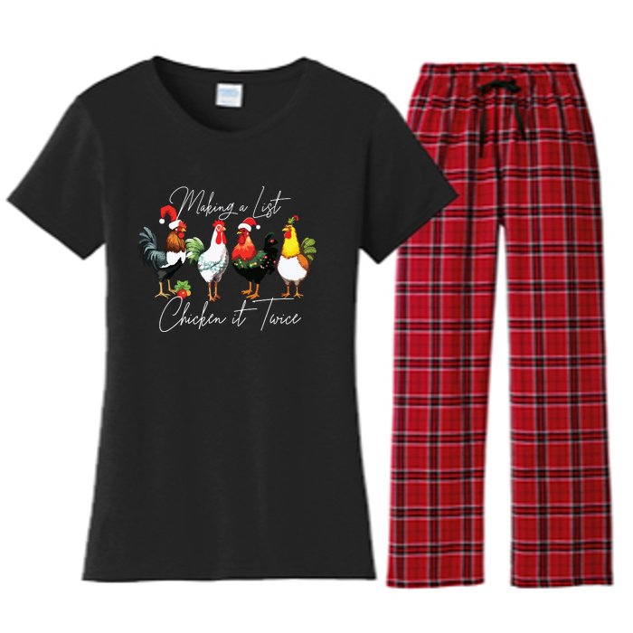 Christmas Chicken Lover Xmas Santa Hat Funny Farm Gift Women's Flannel Pajama Set