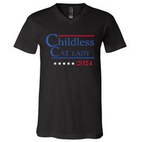 Childless Cat Lady 2024 Ladies Is Voting Kamala V-Neck T-Shirt