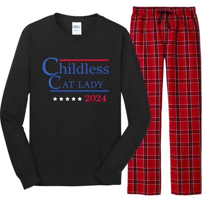 Childless Cat Lady 2024 Ladies Is Voting Kamala Long Sleeve Pajama Set