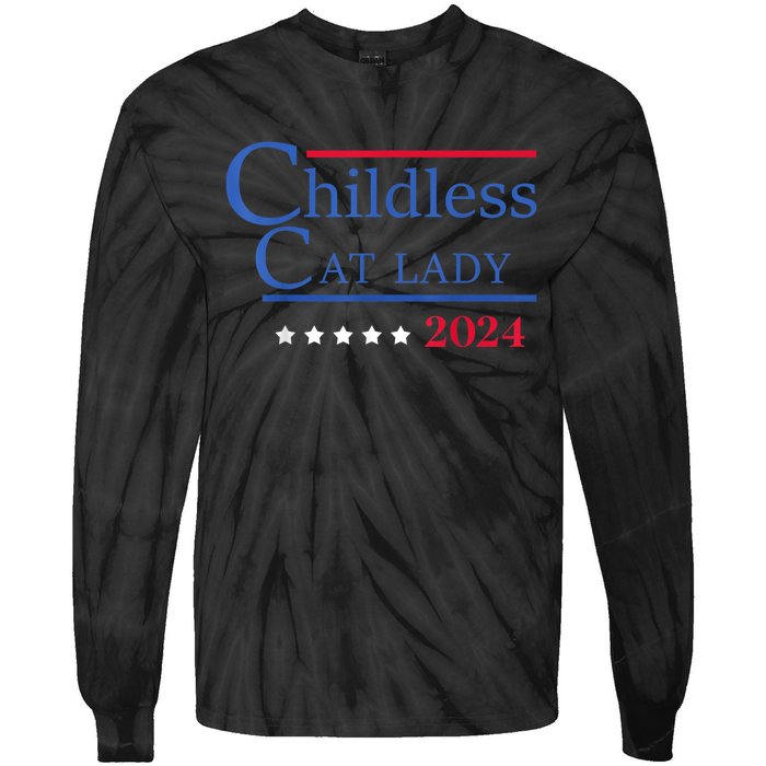 Childless Cat Lady 2024 Ladies Is Voting Kamala Tie-Dye Long Sleeve Shirt