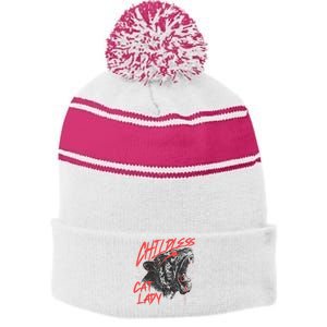 Childless Cat Lady Childless Cat Lady Kamala 2024 Stripe Pom Pom Beanie