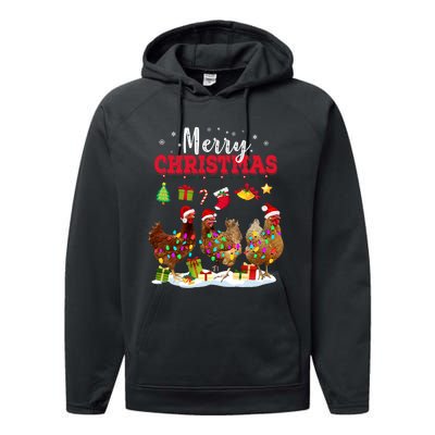 Chicken Christmas Lights Merry Xmas Family Matching Pajama Performance Fleece Hoodie