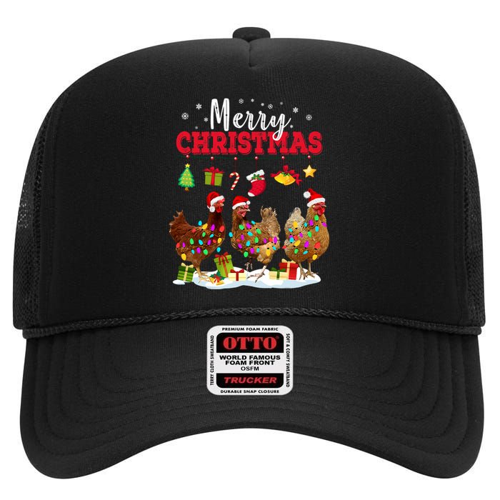 Chicken Christmas Lights Merry Xmas Family Matching Pajama High Crown Mesh Back Trucker Hat