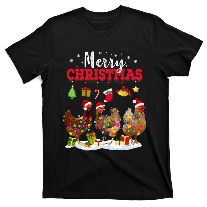 Chicken Christmas Lights Merry Xmas Family Matching Pajama T-Shirt