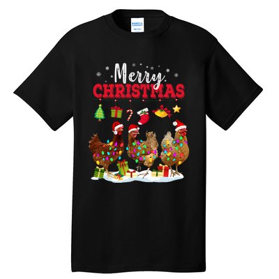 Chicken Christmas Lights Merry Xmas Family Matching Pajama Tall T-Shirt