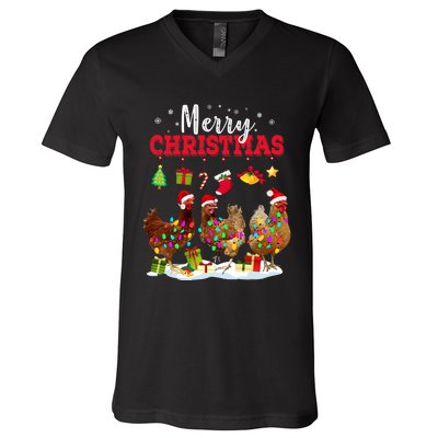 Chicken Christmas Lights Merry Xmas Family Matching Pajama V-Neck T-Shirt