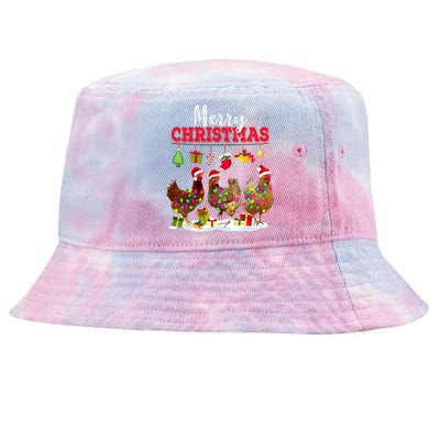 Chicken Christmas Lights Merry Xmas Family Matching Pajama Tie-Dyed Bucket Hat