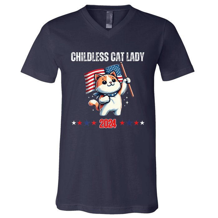 Childless Cat Lady Childless Cat Lady Kamala 2024 V-Neck T-Shirt