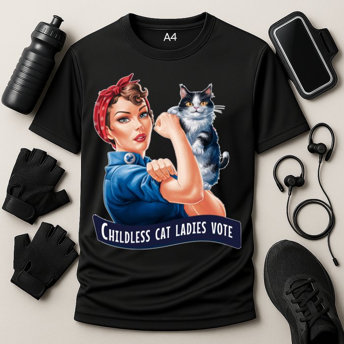 Childless Cat Ladies Vote Rosie The Riveter Cooling Performance Crew T-Shirt