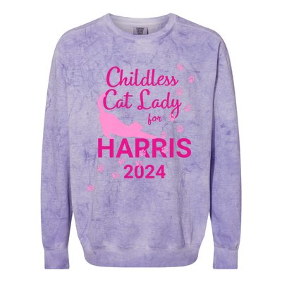 Childless Cat Lady For Harris 2024 Colorblast Crewneck Sweatshirt