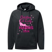 Childless Cat Lady For Harris 2024 Performance Fleece Hoodie