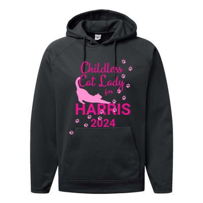 Childless Cat Lady For Harris 2024 Performance Fleece Hoodie