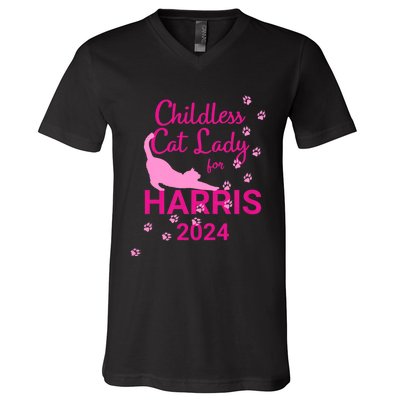 Childless Cat Lady For Harris 2024 V-Neck T-Shirt