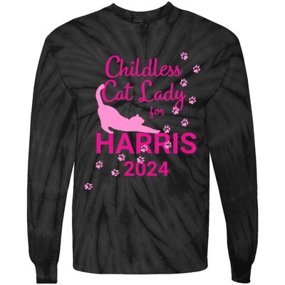 Childless Cat Lady For Harris 2024 Tie-Dye Long Sleeve Shirt