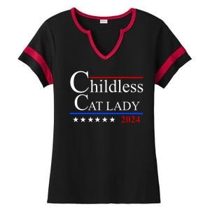 Childless Cat Lady 2024 Funny Kamala Harris Ladies Halftime Notch Neck Tee