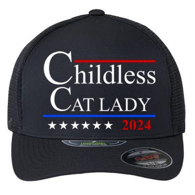 Childless Cat Lady 2024 Funny Kamala Harris Flexfit Unipanel Trucker Cap