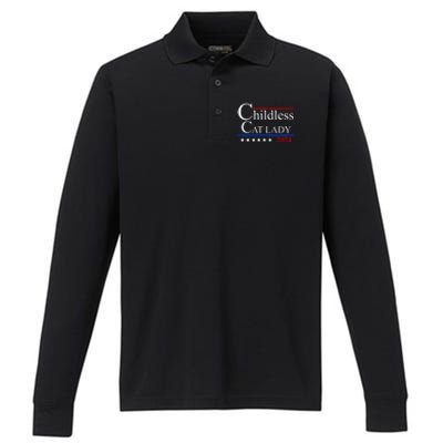 Childless Cat Lady 2024 Funny Kamala Harris Performance Long Sleeve Polo