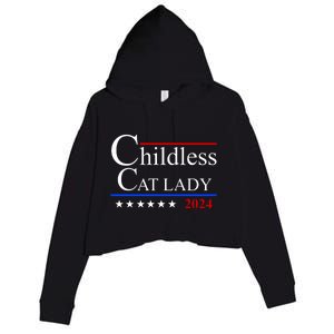 Childless Cat Lady 2024 Funny Kamala Harris Crop Fleece Hoodie