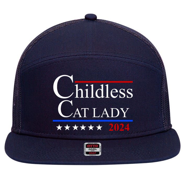 Childless Cat Lady 2024 Funny Kamala Harris 7 Panel Mesh Trucker Snapback Hat