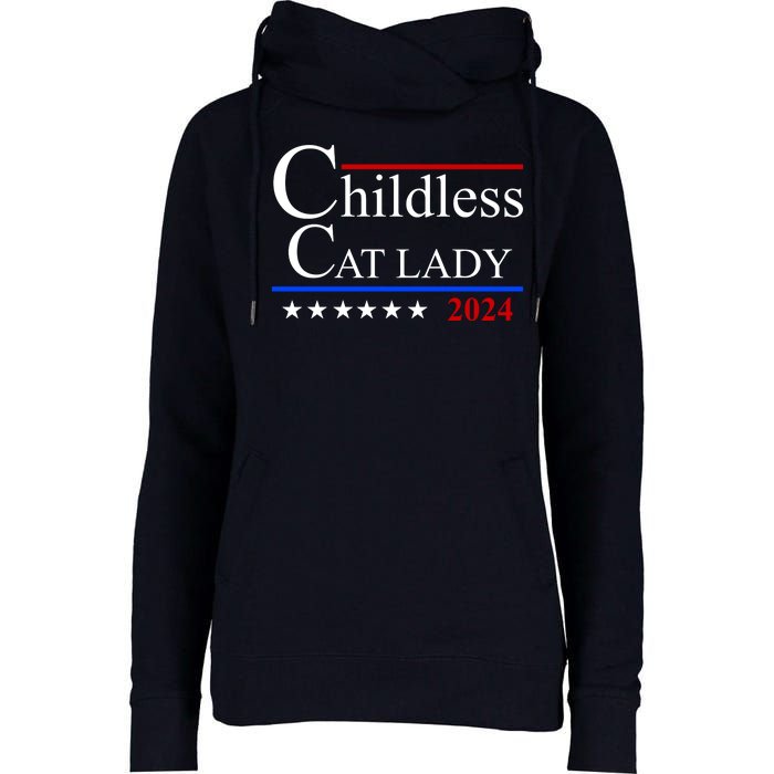 Childless Cat Lady 2024 Funny Kamala Harris Womens Funnel Neck Pullover Hood