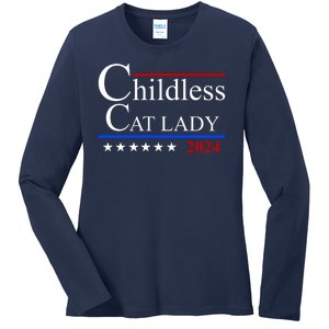 Childless Cat Lady 2024 Funny Kamala Harris Ladies Long Sleeve Shirt