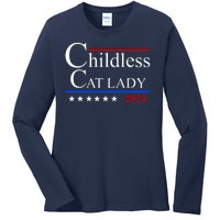 Childless Cat Lady 2024 Funny Kamala Harris Ladies Long Sleeve Shirt