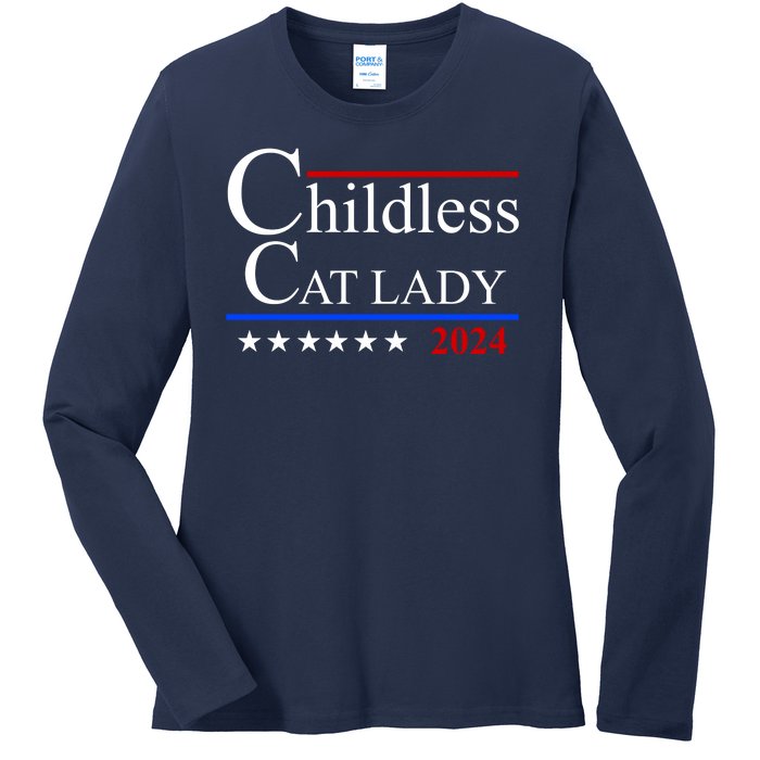 Childless Cat Lady 2024 Funny Kamala Harris Ladies Long Sleeve Shirt