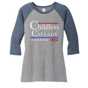 Childless Cat Lady 2024 Funny Kamala Harris Women's Tri-Blend 3/4-Sleeve Raglan Shirt