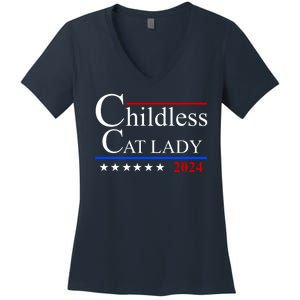 Childless Cat Lady 2024 Funny Kamala Harris Women's V-Neck T-Shirt