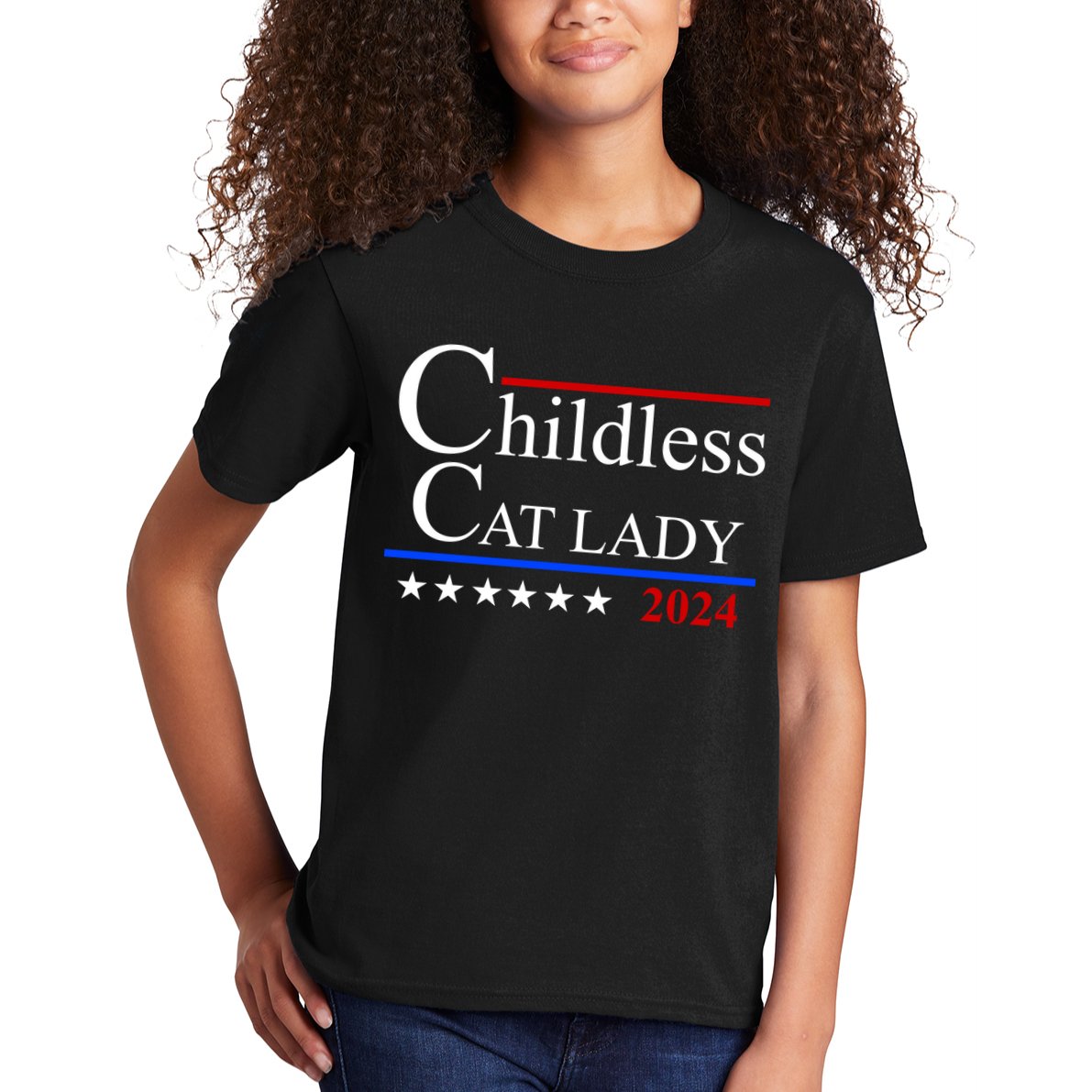 Childless Cat Lady 2024 Funny Kamala Harris Kids T-Shirt